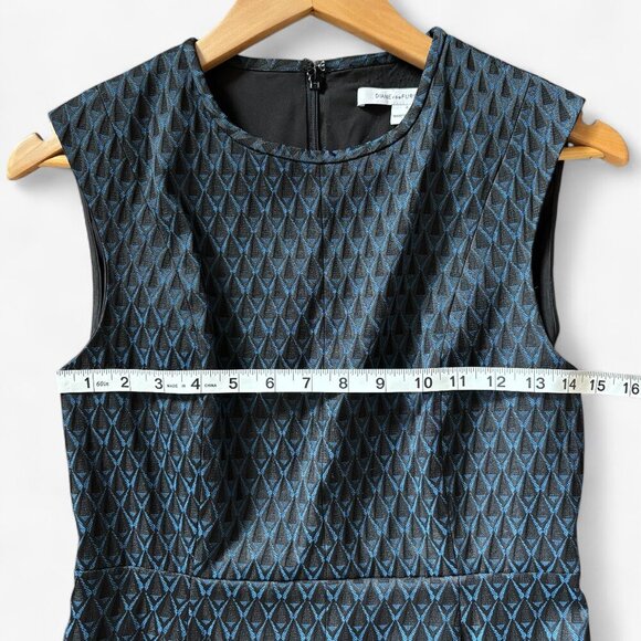 Diane Von Furstenberg Black and Blue Geometric Pattern Jacquard Madyson Dress - Picture 11 of 13